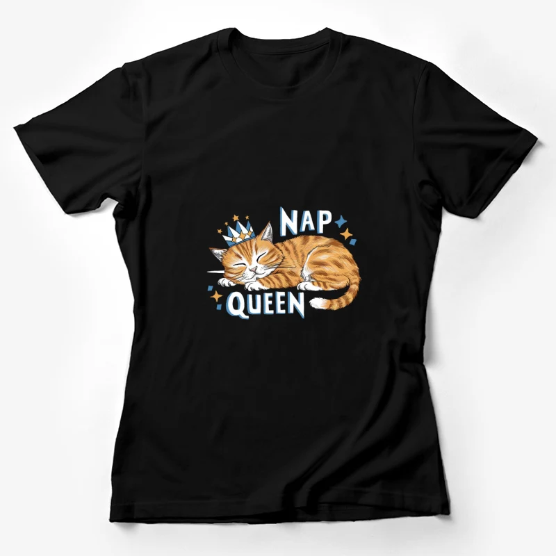 cat nap queen sleeping cat crown illustration cartoon cute animal feline Female T-Shirt