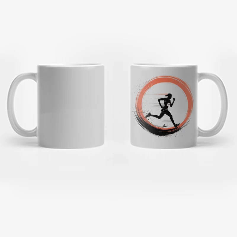 Athletic Runner Silhouette in Artistic Circle Motion Coffee Mug