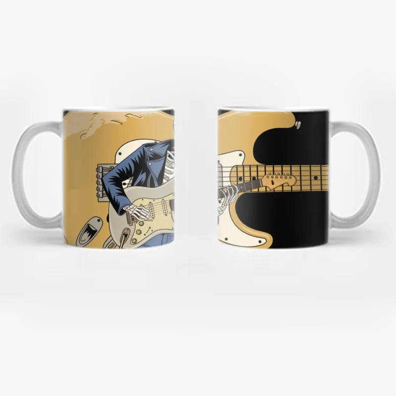Skeletal Rocker Shredding Electric Guitar Coffee Mug