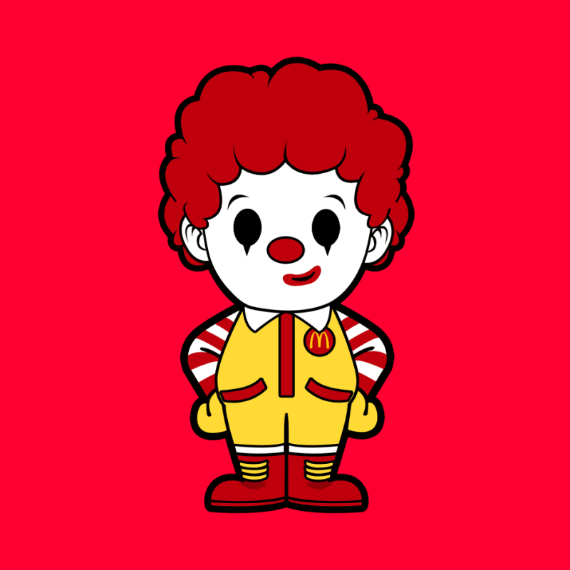 Cartoon Clown Mascot in Yellow Outfit with Red Hair Pin
