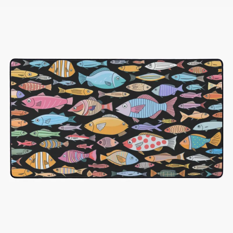 Vibrant Illustrated Fish Diversity Pattern Desk Mat