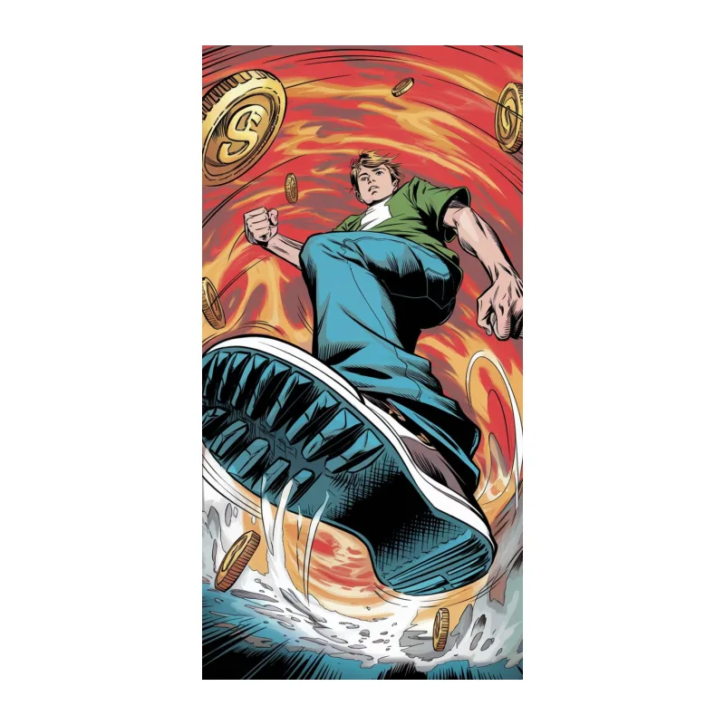 Dynamic Superhero Leaps Through Swirling Coins iPhone Case