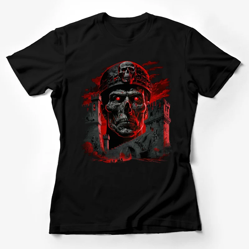 Skull dark art horror gothic red and black soldier war Female T-Shirt