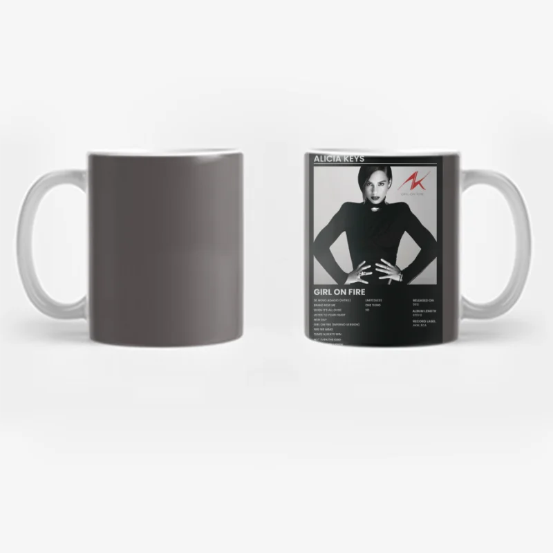 Stylish Black and White Album Cover: Girl on Fire Coffee Mug