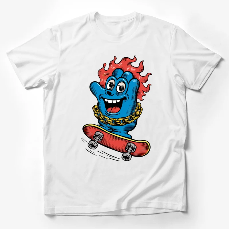 cartoon character skateboarding blue monster flame hair gold chain comic style cartoon illustration Male T-Shirt