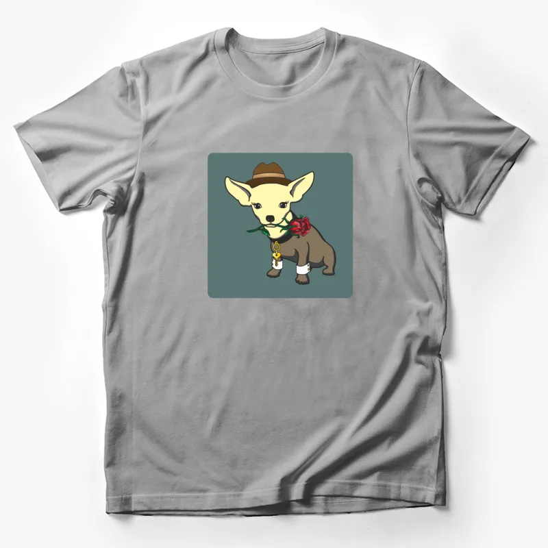 chihuahua dog hat rose key cartoon illustration cute Male T-Shirt