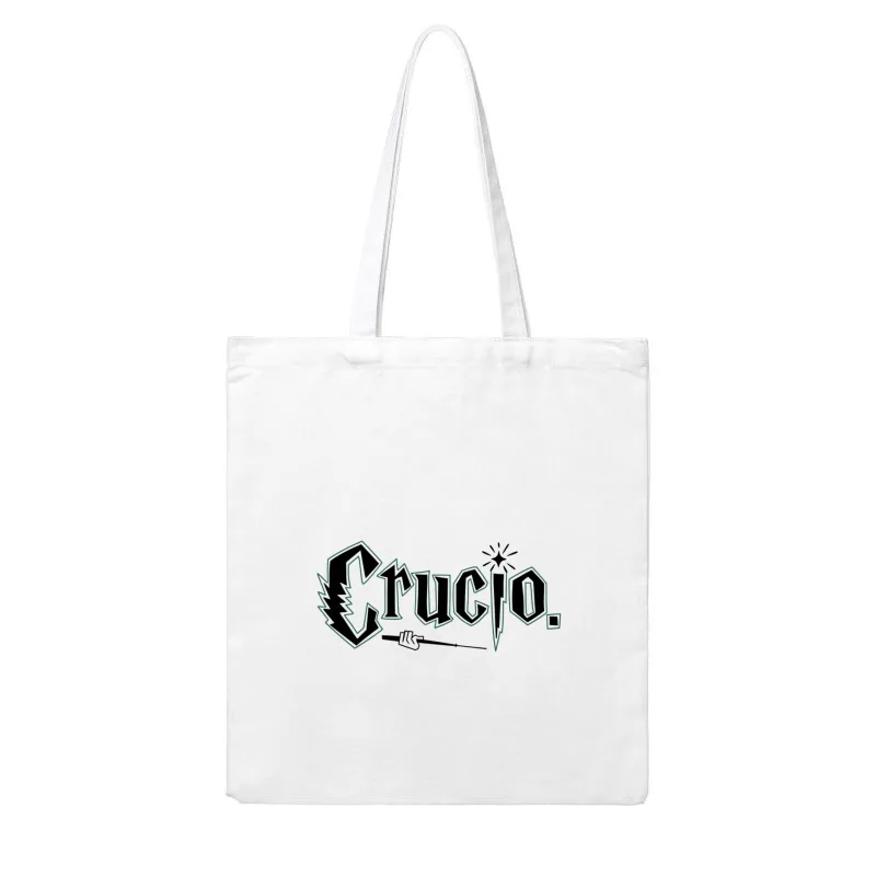 Graffiti-Style "Crucio" Logo with Magic Wand: A Harry Potter-Inspired Typography Cotton Tote Bag