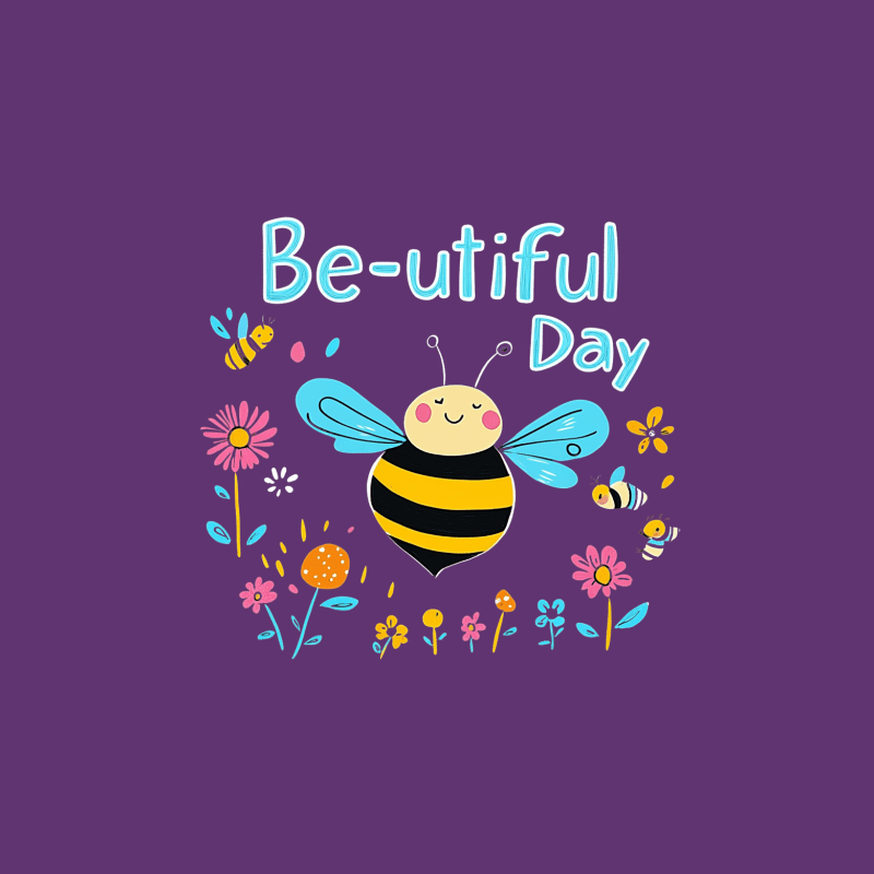 bee flowers illustration cute cheerful text nature cartoon Male T-Shirt