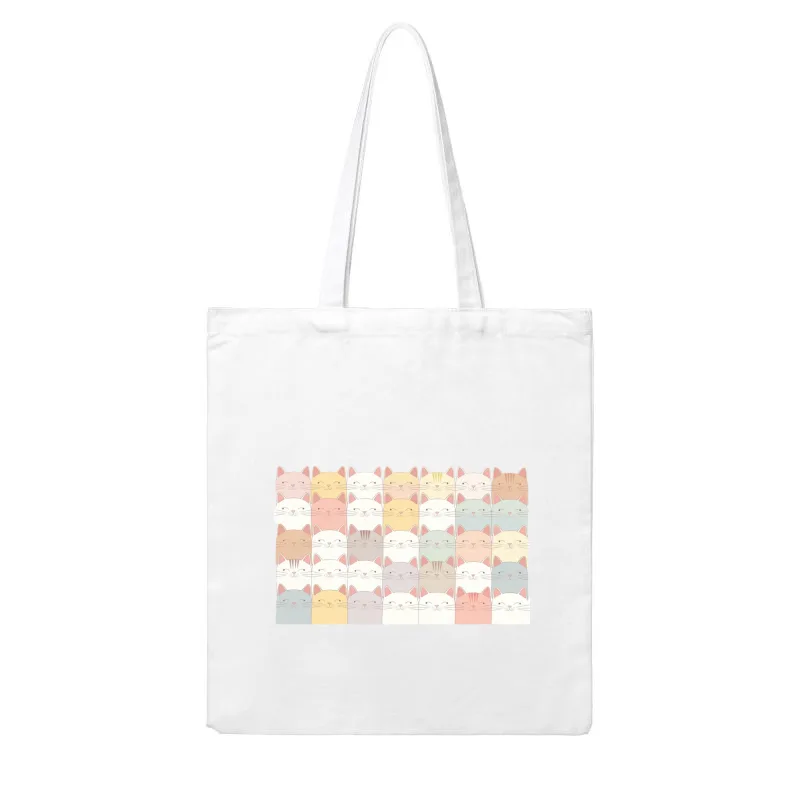Cute Pastel Cat Pattern Illustration Cotton Tote Bag