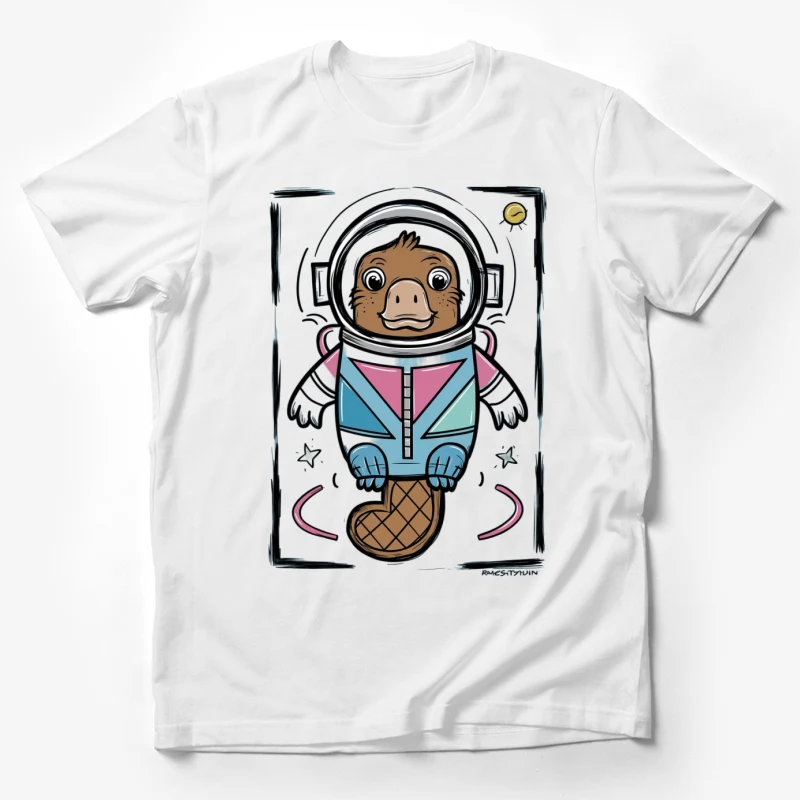 cartoon astronaut animal platypus space suit cute whimsical illustration Male T-Shirt