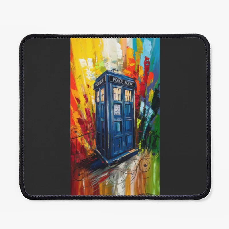 Vibrant TARDIS: Doctor Who's Time Machine in Abstract Art Mouse Pad