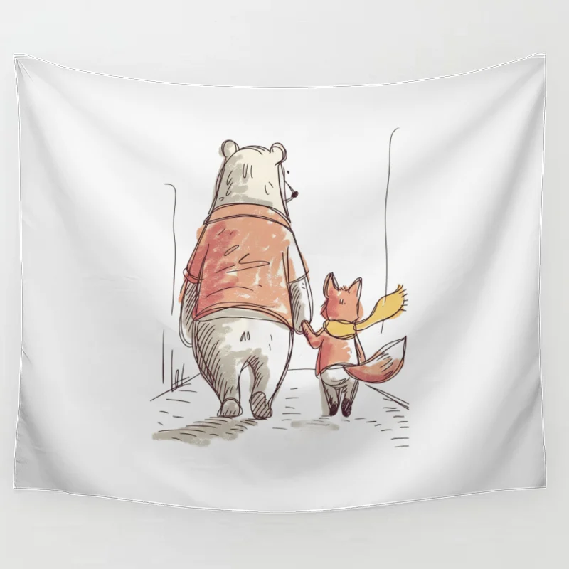 Classic Winnie the Pooh and Piglet Illustration: A Walk of Friendship Tapestry