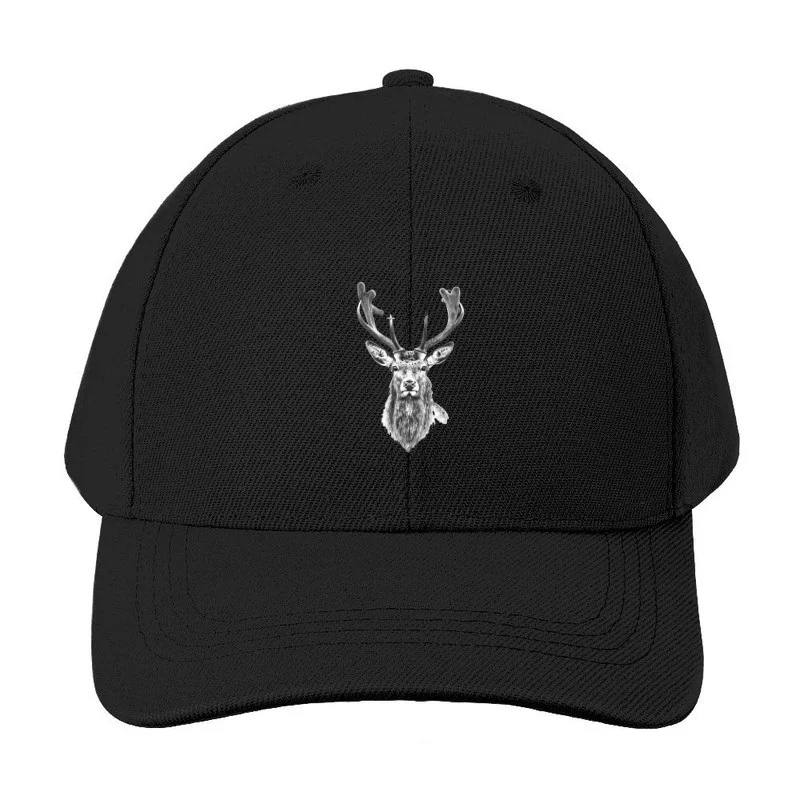 Majestic Deer Portrait: Wildlife Sketch in Black and White Baseball Cap