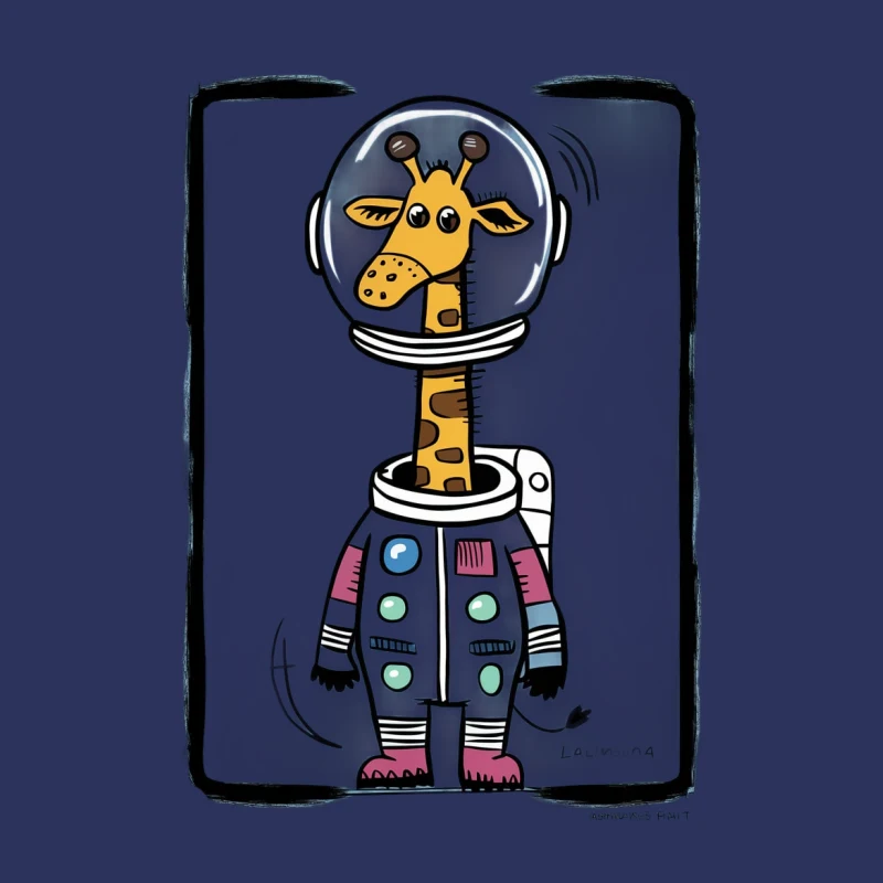 cartoon giraffe astronaut space suit helmet illustration whimsical creative Male T-Shirt