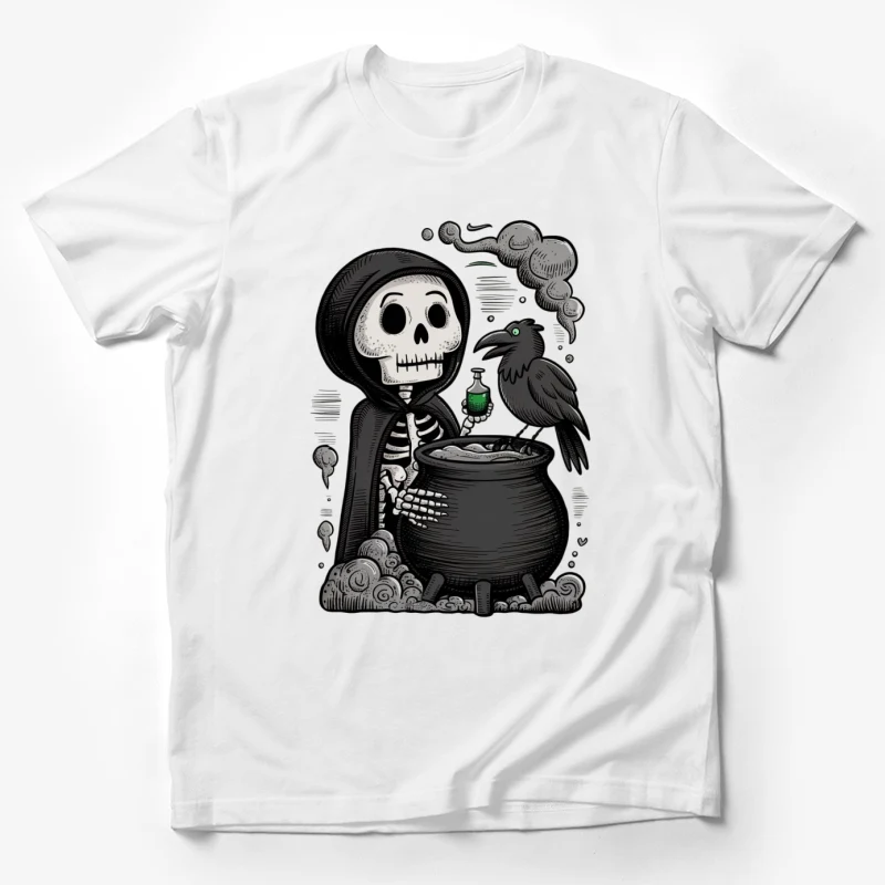 skeleton cauldron raven potion gothic cartoon halloween spooky Male T-Shirt