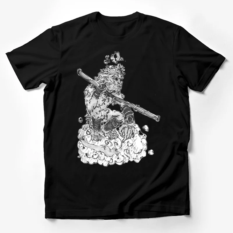 Black Myth Wukong illustration mythology monkey king sun wukong chinese legend staff weapon clouds fantasy Male T-Shirt