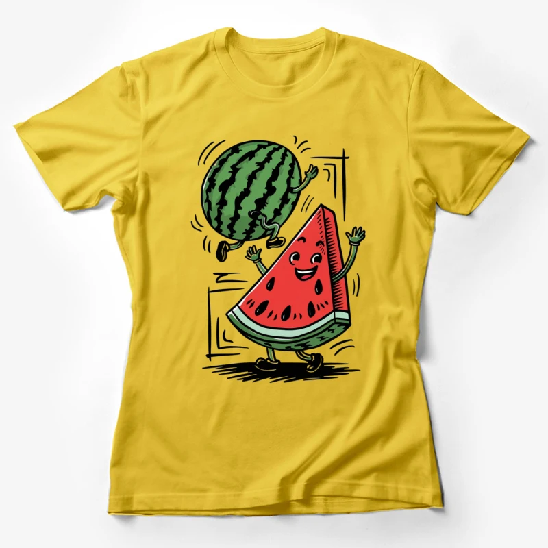 watermelon cartoon fruit illustration character cheerful anthropomorphic Female T-Shirt