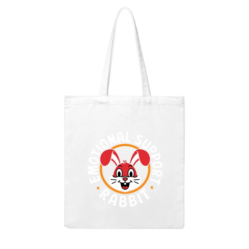 Cheerful Cartoon Rabbit Logo: A Cute Red Bunny Mascot in Circular Design Cotton Tote Bag