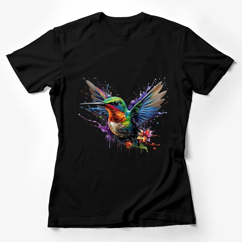 hummingbird colorful artistic vibrant splatter paint nature illustration Female T-Shirt