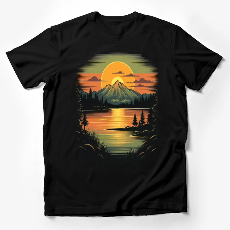 landscape mountain sunset lake forest nature scenic illustration Male T-Shirt