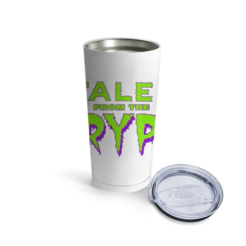 Cryptic Green and Purple Horror Typography Travel Mug