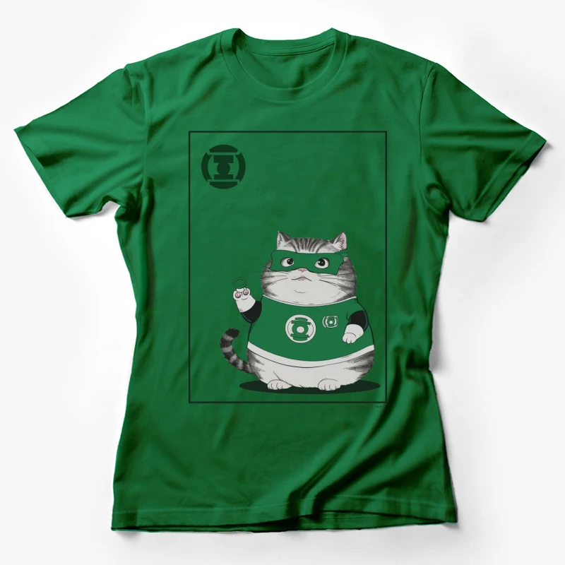 cat superhero Green Lantern cartoon humor illustration cosplay fanar Female T-Shirt