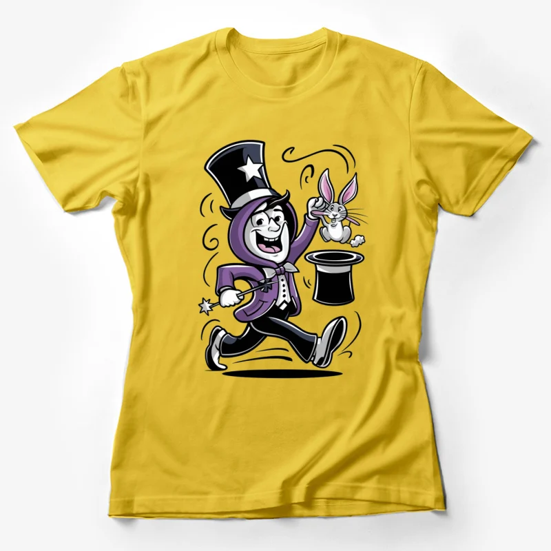 magician cartoon rabbit top hat magic trick wand performance comedy Female T-Shirt