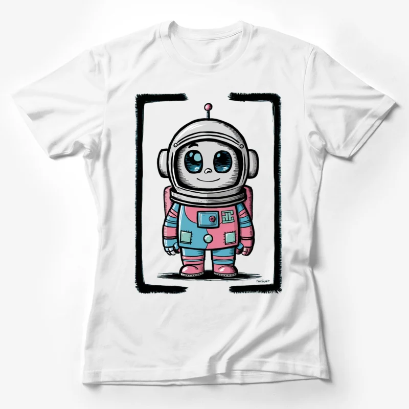 stronaut cartoon cute space suit big eyes colorful illustration childlike Female T-Shirt