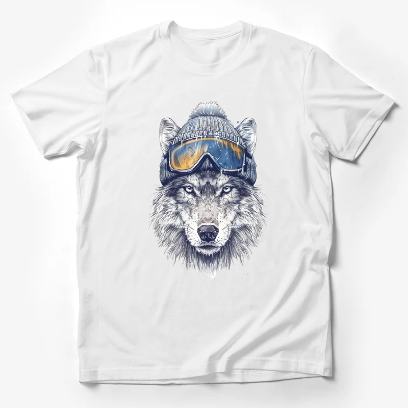 wolf ski goggles winter hat animal illustration wildlife cool Male T-Shirt