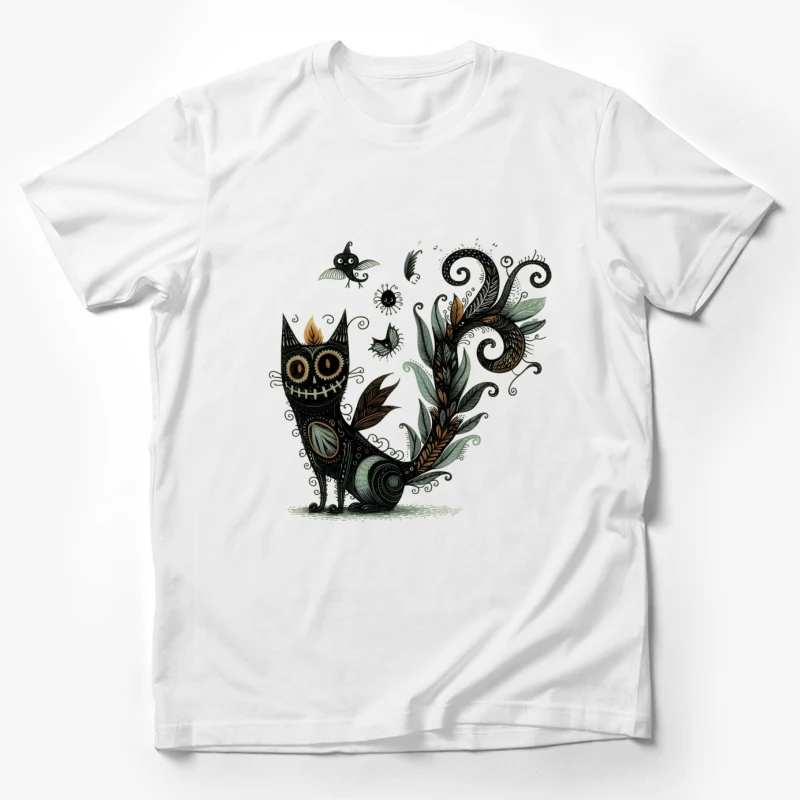 illustration fantasy creature owl whimsical nature decorative black and white surreal Male T-Shirt