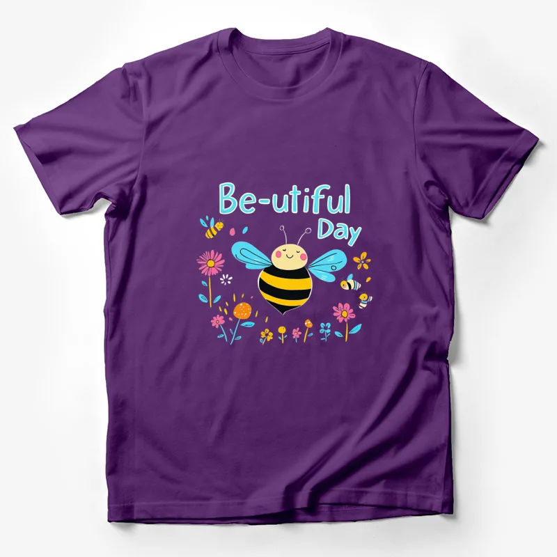 bee flowers illustration cute cheerful text nature cartoon Male T-Shirt