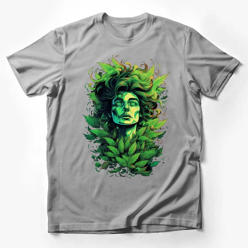 nature spirit green artwork cannabis leaves surreal portrait psychedelic illustration fantasy art organic design Male T-Shirt