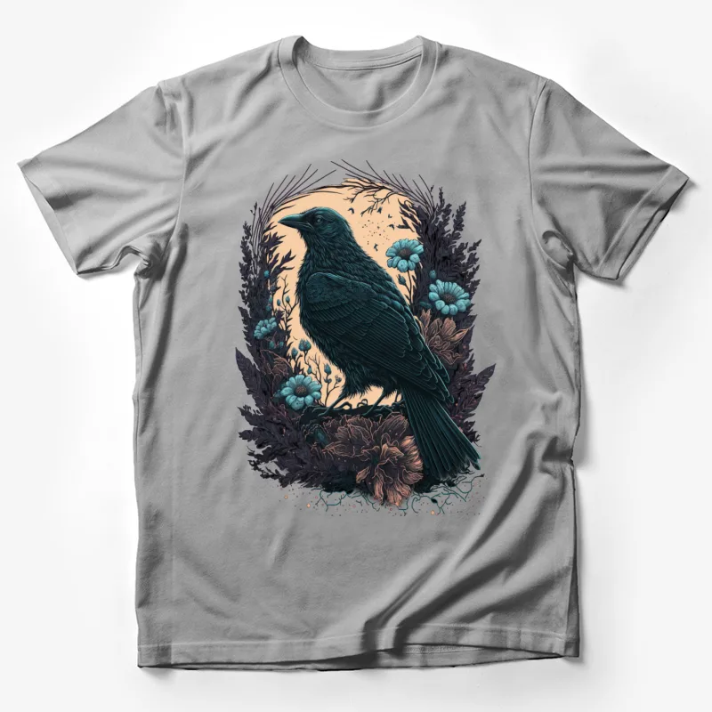 Raven illustration flowers nature gothic art dark Male T-Shirt