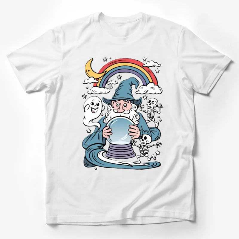 wizard crystal ball rainbow ghost skeleton magical fortune telling cartoon Male T-Shirt