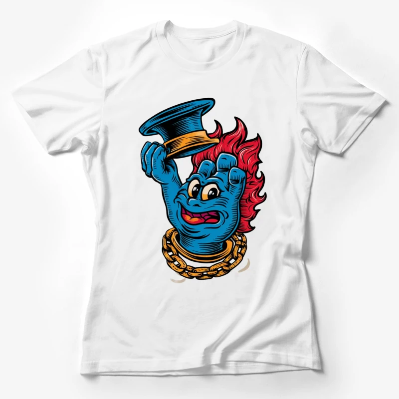 cartoon character blue monster top hat gold chain red hair illustration vintage style masco Female T-Shirt