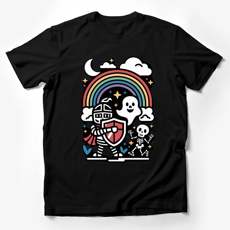 cartoon rainbow ghost knight skeleton cute colorful whimsical Male T-Shirt