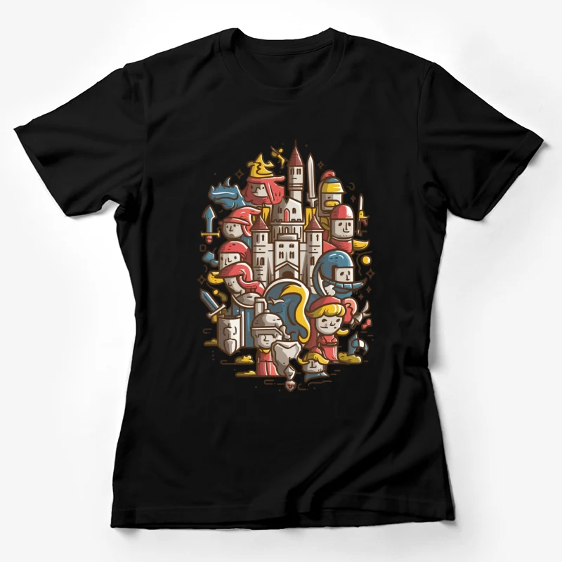 cartoon medieval castle knights fantasy colorful illustration Female T-Shirt