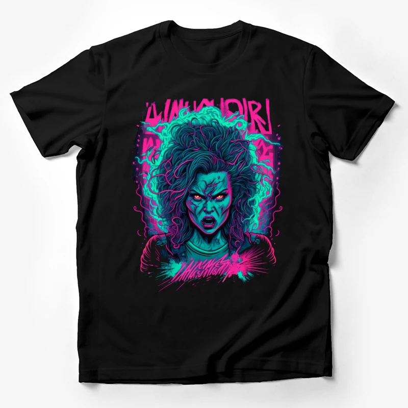 Pop art neon colors horror portrait intense expression wild hair graphic Male T-Shirt