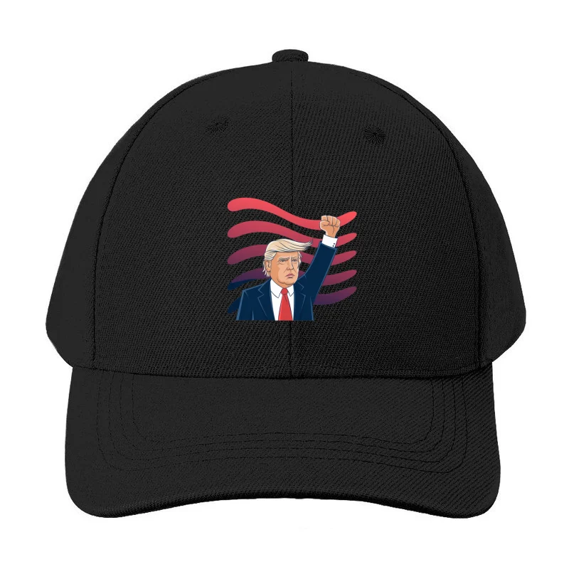 Patriotic Political Illustration with Navy Suit and Raised Fist Baseball Cap