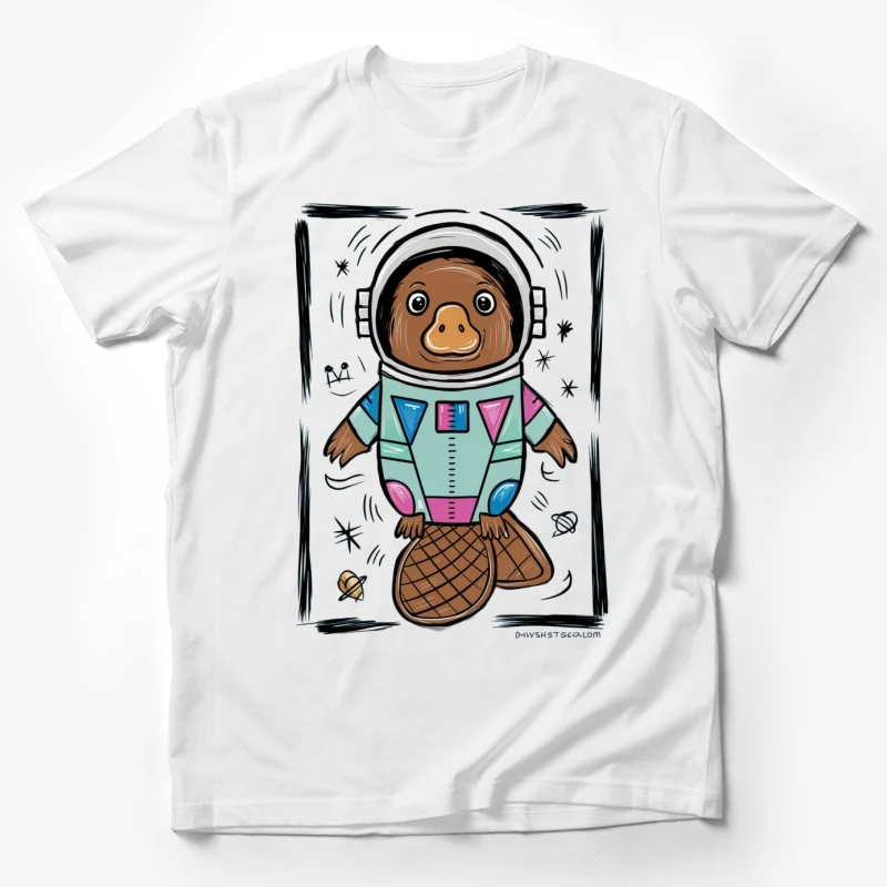 platypus astronaut space cartoon illustration cute whimsical colorful Male T-Shirt