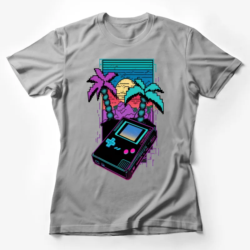 Pixel art retro gaming handheld console tropical scene 80s Female T-Shirt