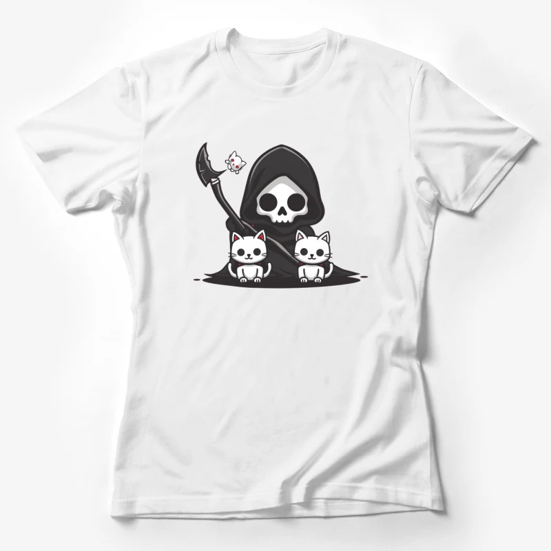 cartoon grim reaper cute cats skull scythe dark humor kawaii Female T-Shirt