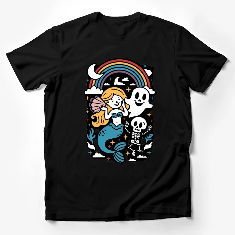 mermaid ghost skeleton rainbow cartoon illustration fantasy cute Male T-Shirt