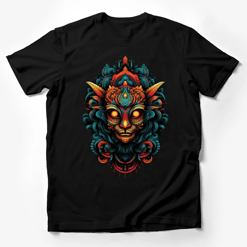 illustration colorful mask tribal art mythical creature ornate design psychedelic symmetrical Male T-Shirt