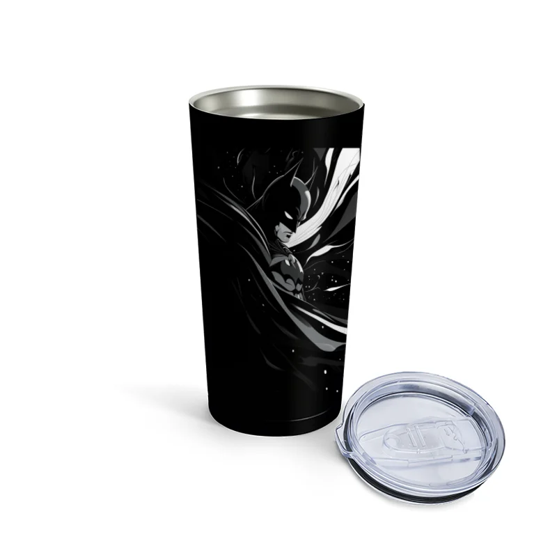 Dark Knight's Silhouette: Batman's Dramatic Presence Against Starry Sky Travel Mug