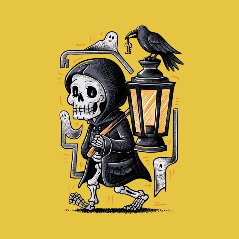 skull reaper lantern crow halloween spooky illustration Female T-Shirt