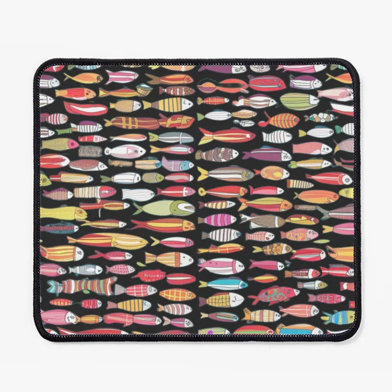 Vibrant Fish Pattern: A Diverse Aquatic Illustration Mouse Pad