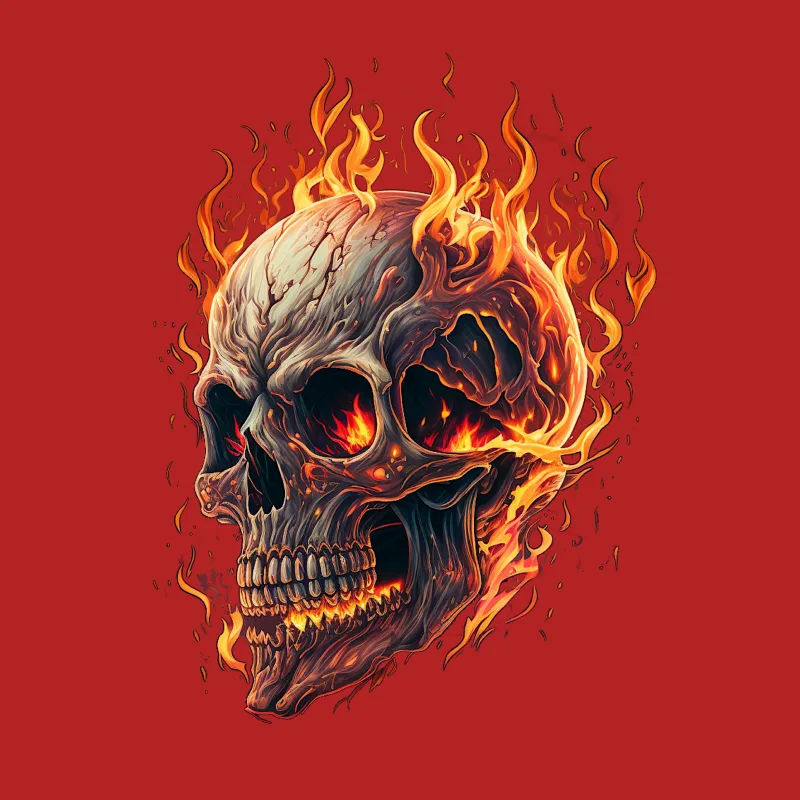 Skull fire flames burning gothic death art Male T-Shirt