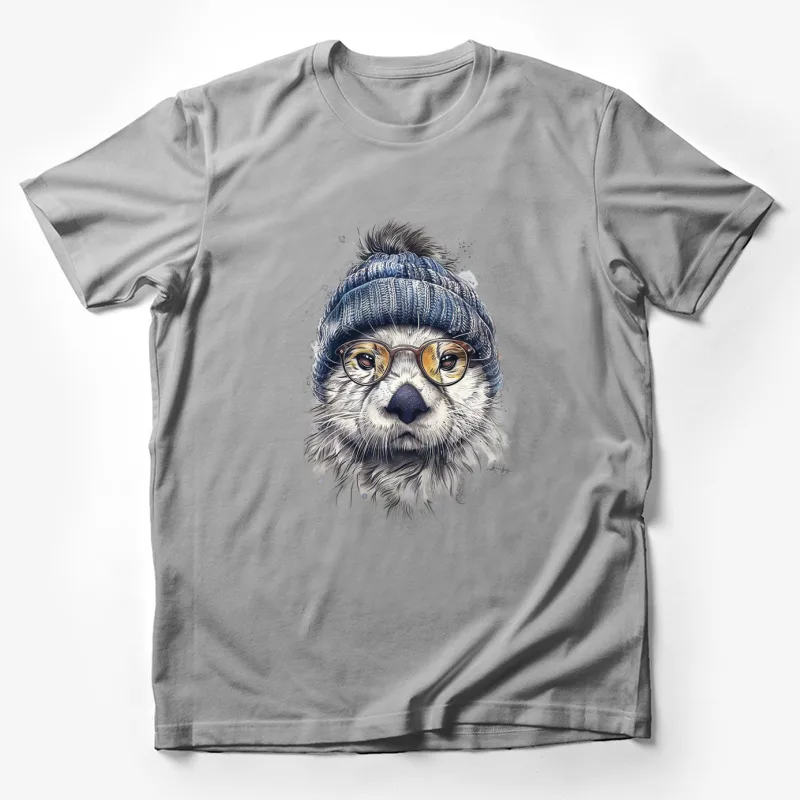 Sketch nimal portrait dog beanie hat glasses winter artistic illustration cute Male T-Shirt