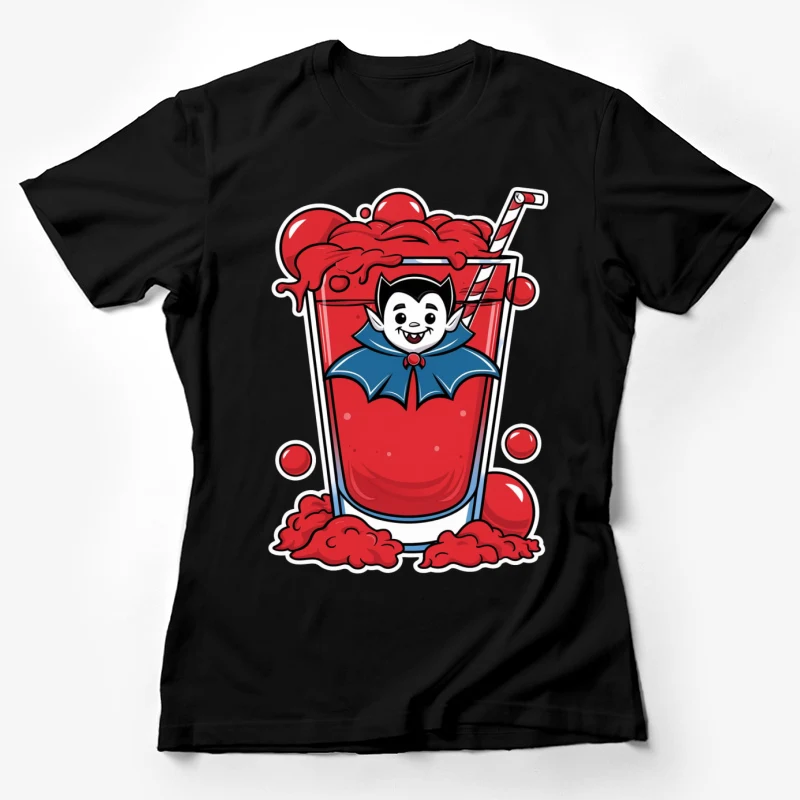 vampire drink cartoon red glass straw Halloween cute Female T-Shirt